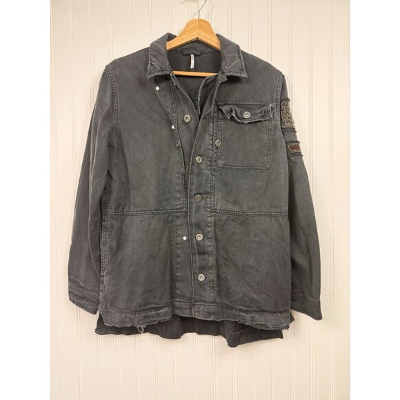 Free People Jackets & Blazers - Free People Military Jacket Women’s Small Embellished Distressed Weathered Black